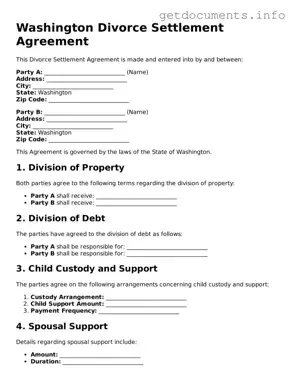 Free  Divorce Settlement Agreement Template for Washington