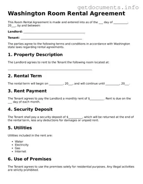 Free  Room Rental Agreement Template for Washington