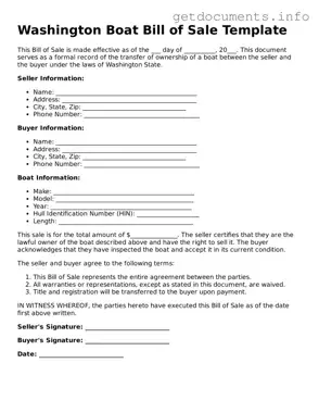 Free  Boat Bill of Sale Template for Washington