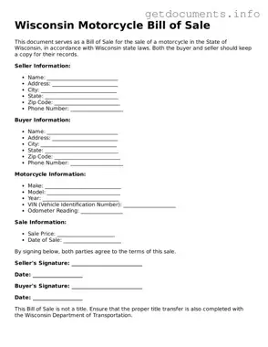 Free  Motorcycle Bill of Sale Template for Wisconsin