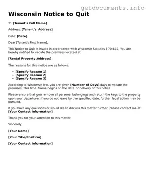 Free  Notice to Quit Template for Wisconsin