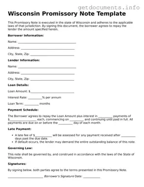 Free  Promissory Note Template for Wisconsin