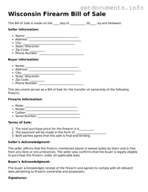 Free  Firearm Bill of Sale Template for Wisconsin