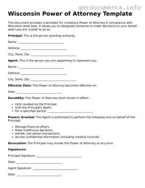 Free  Power of Attorney Template for Wisconsin