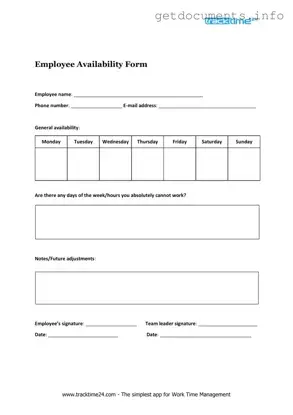Official Employee Availability Form