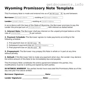 Free  Promissory Note Template for Wyoming