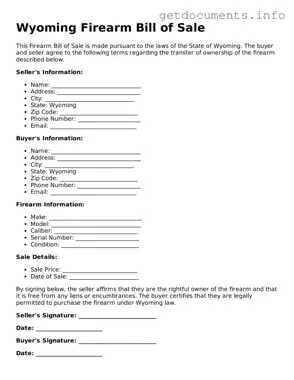 Free  Firearm Bill of Sale Template for Wyoming