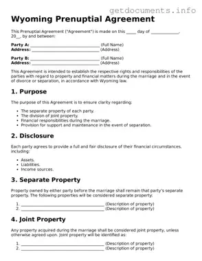 Free  Prenuptial Agreement Template for Wyoming