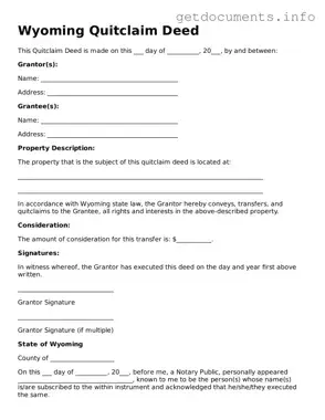 Free  Quitclaim Deed Template for Wyoming