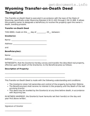 Free  Transfer-on-Death Deed Template for Wyoming