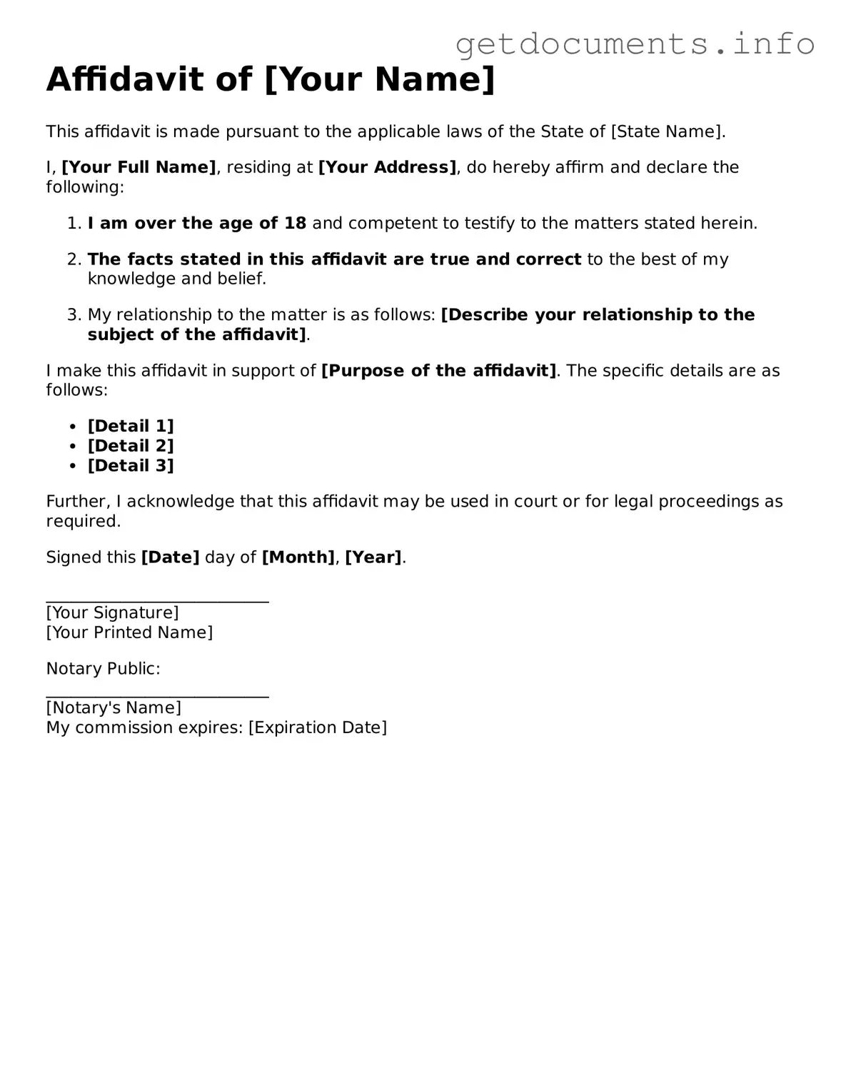 Printable Affidavit Document