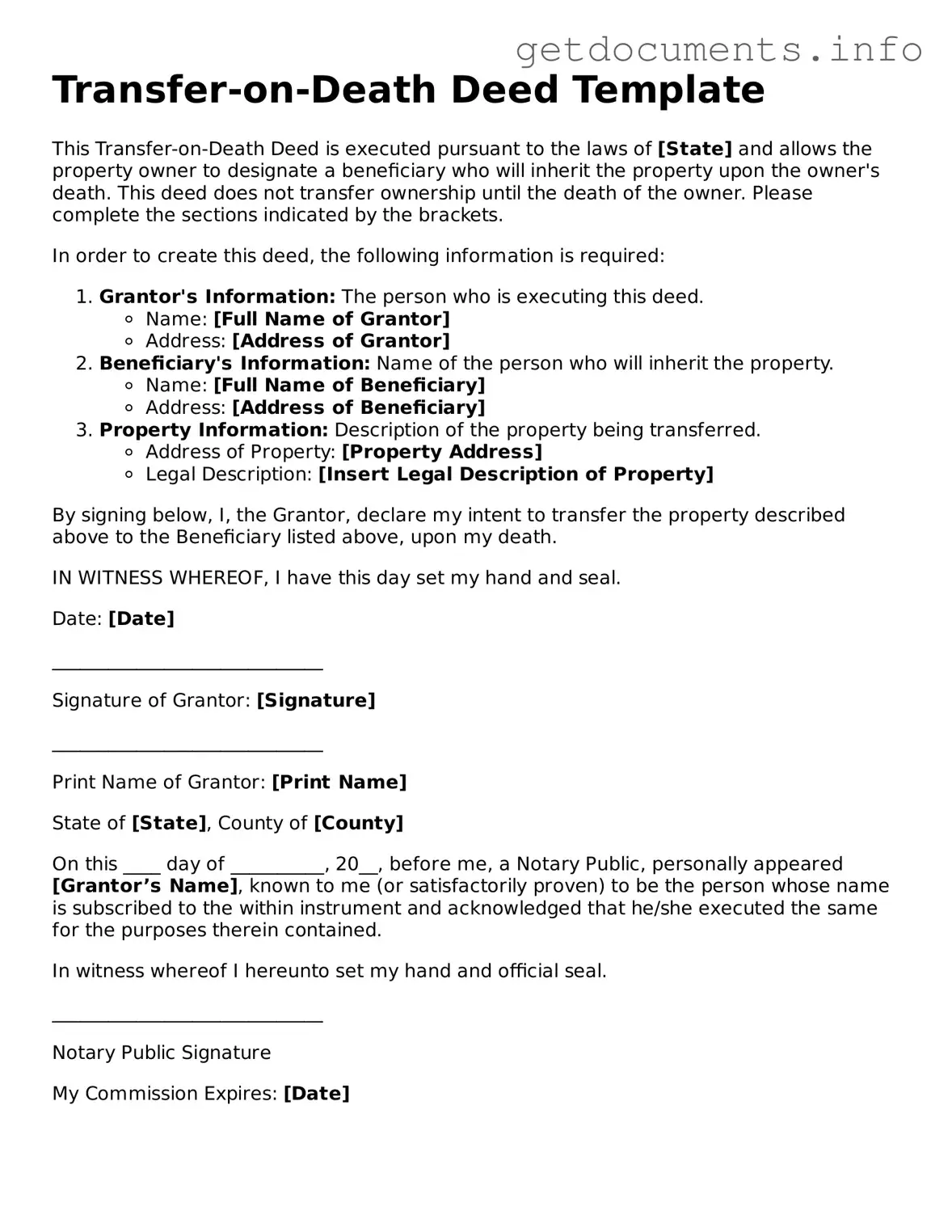 Printable Transfer-on-Death Deed Document