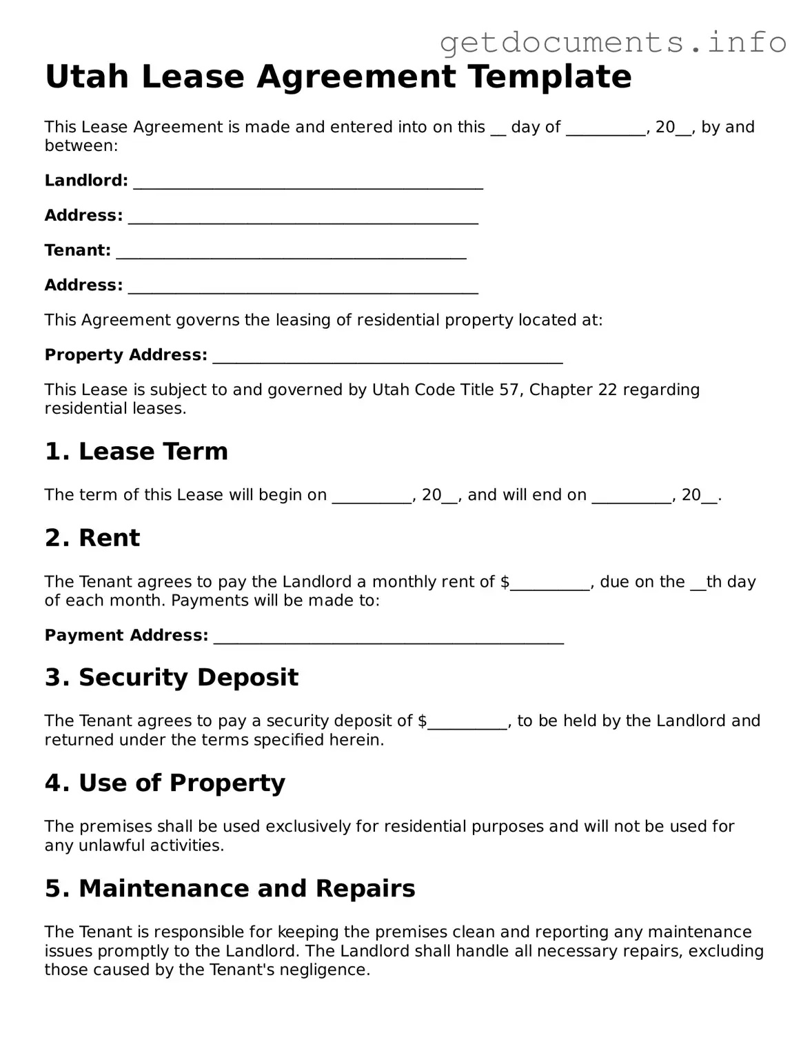 Free Lease Agreement Template for Utah