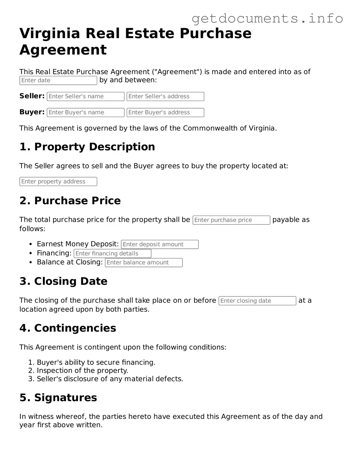 Free Real Estate Purchase Agreement Template for Virginia