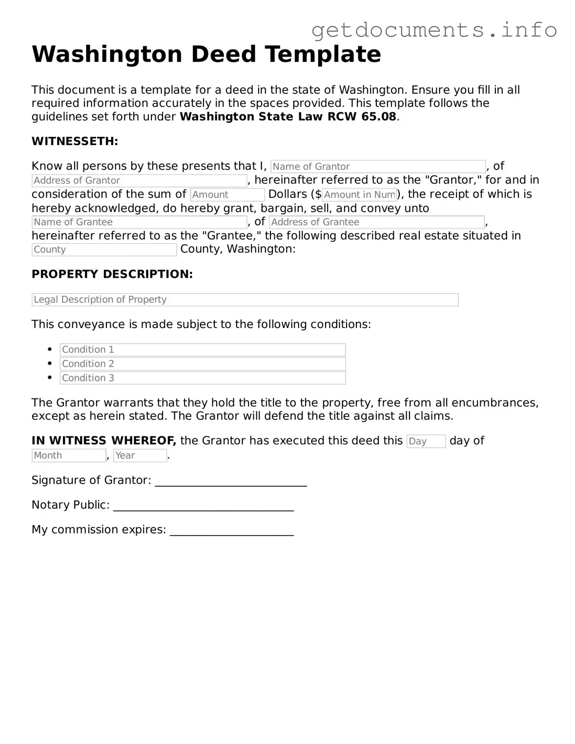 Free  Deed Template for Washington