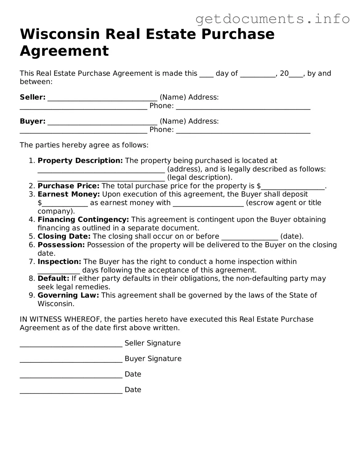 Free Real Estate Purchase Agreement Template for Wisconsin