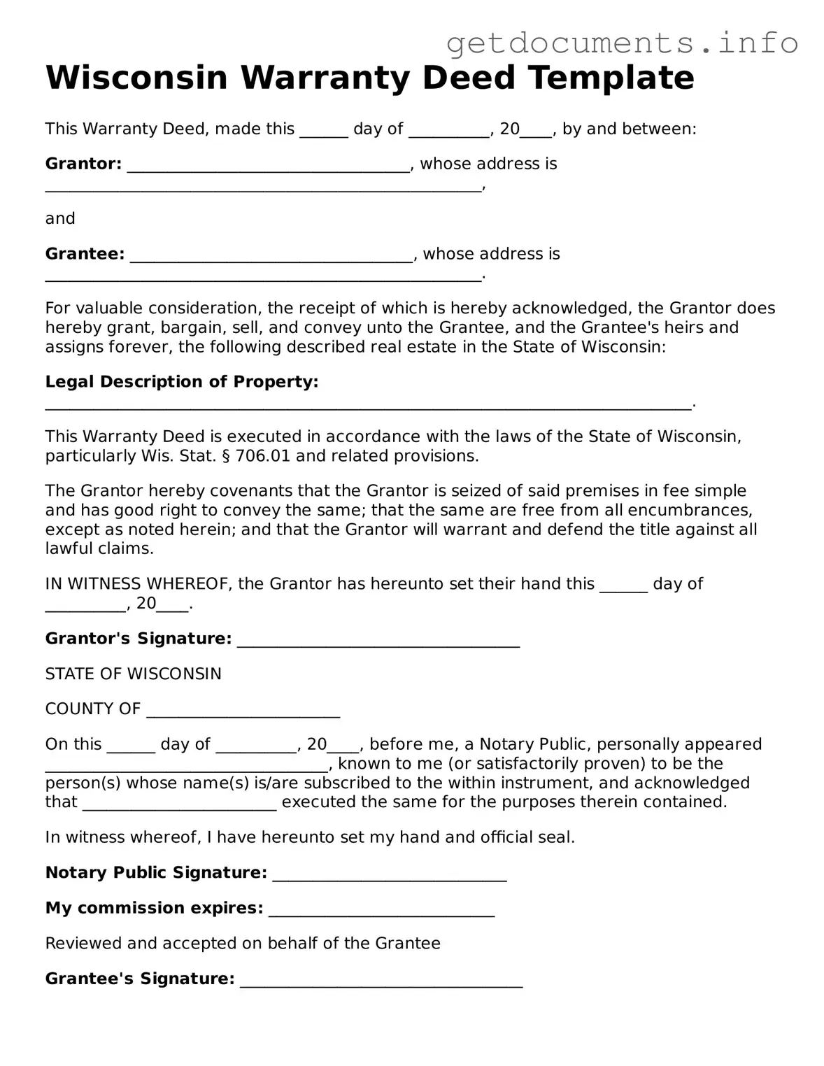 Free Deed Template for Wisconsin