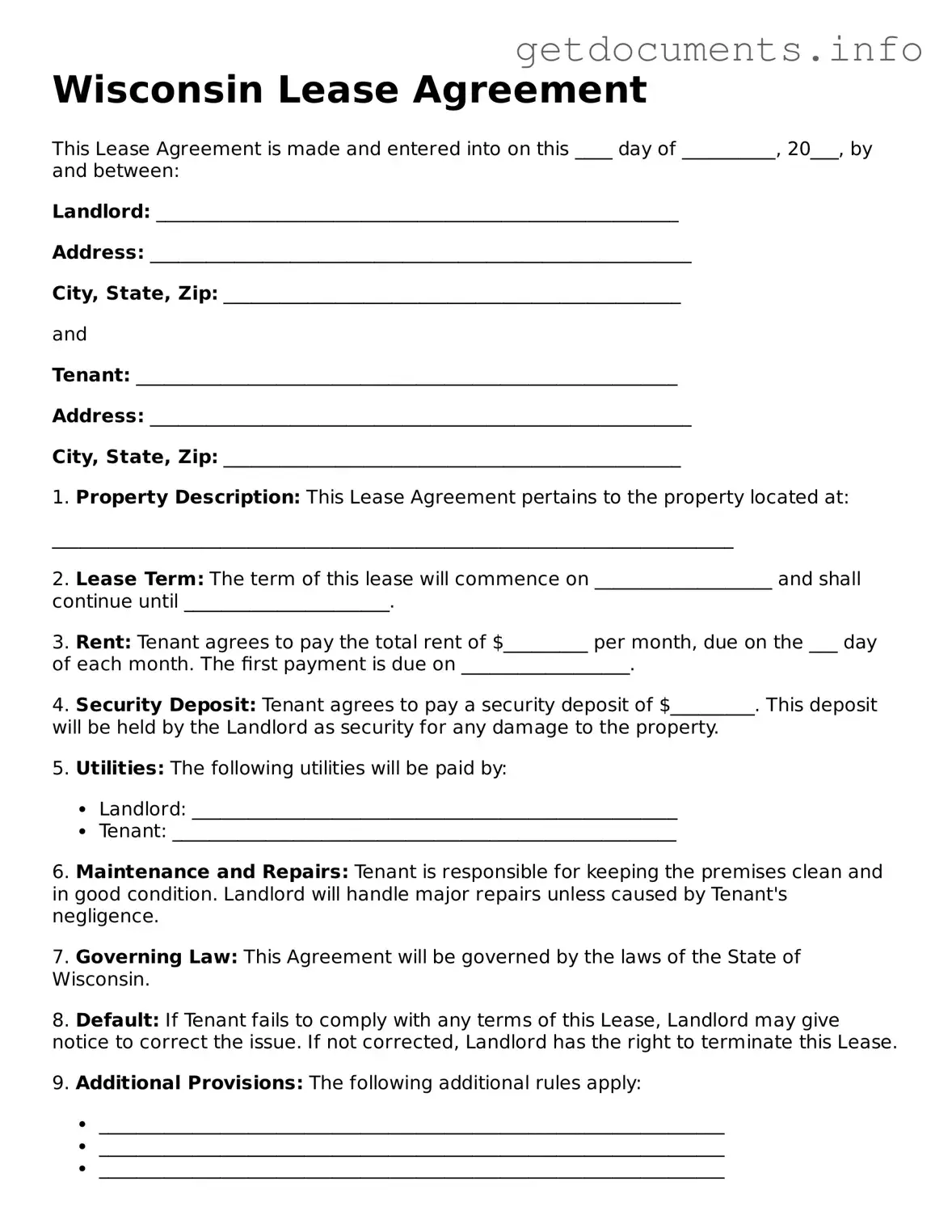 Free Lease Agreement Template for Wisconsin