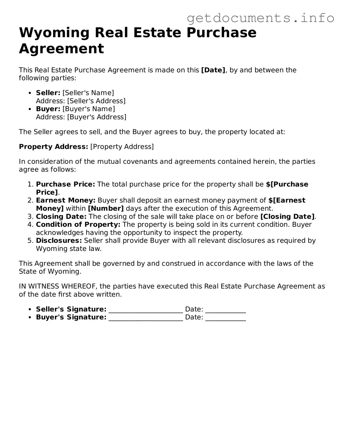 Free Real Estate Purchase Agreement Template for Wyoming
