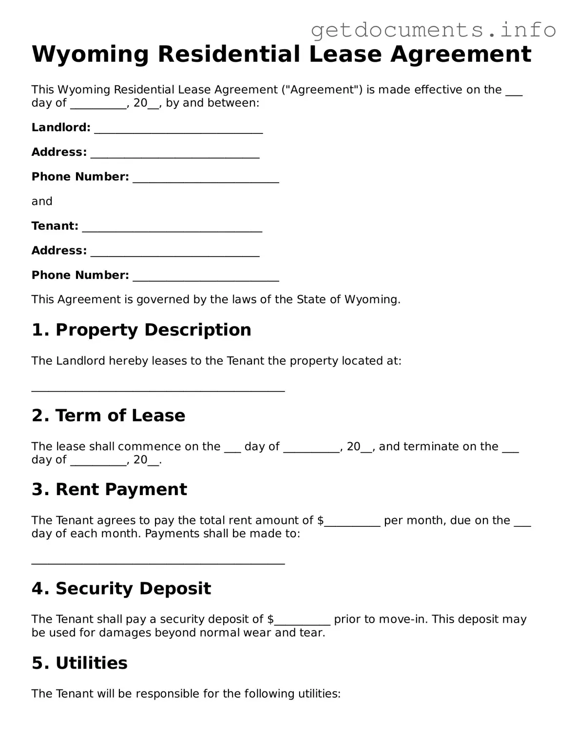 Free Lease Agreement Template for Wyoming